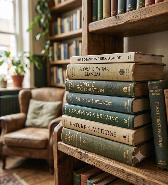 A stack of vintage botanical and plant identification books